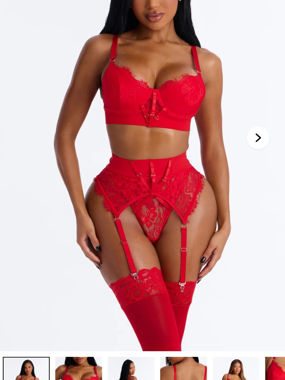 Lace Balconette Bra & High-Waist Brief Set - Red - Picture 2 of 2